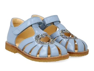Angulus hjertesandal sky blue/spring multi glitter med velcro