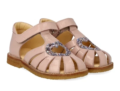 Angulus hjertesandal rosebud/pastel multi glitter med velcro
