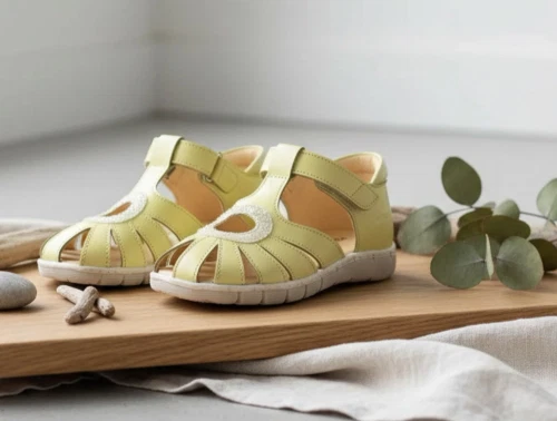 Angulus lys gul sandal med hjerte og glitter