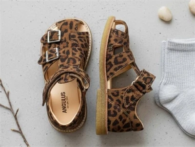 Angulus sandal leopard med spænder og velcro