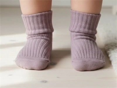 MP strømper lilac shadow med rib og ombuk