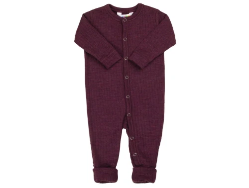 Joha uldheldragt i blommefarvet merinould med trykknapper og fødder  