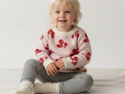 FUB ecru/red acorn strikbluse merinould