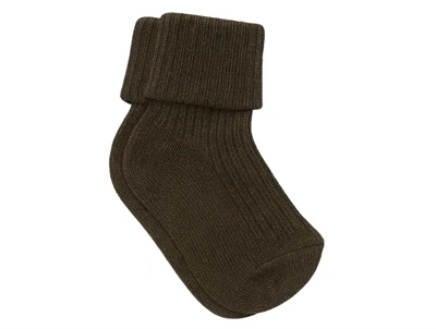 MP uldstrømper brun melange med ribkant