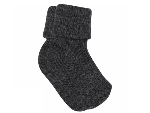 MP uldstrømper i dark grey melange med ribkant