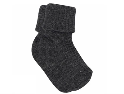 MP uldstrømper i dark grey melange med ribkant