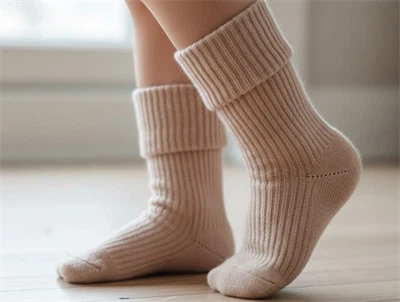 MP uldstrømper rose dust melange med ribkant