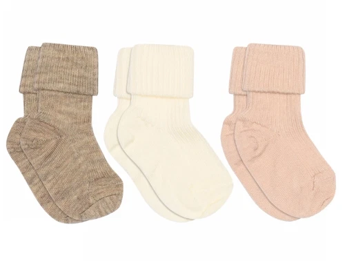 mpKids babystrømper 3-pak i uld med ribstruktur- brun, hvid, rosa