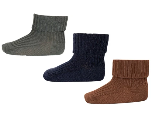 mpKids babystrømper 3-pak i uld med ribstruktur