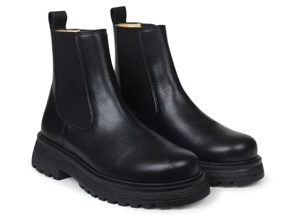 Angulus Chelsea støvle i sort skind med chunky sål 6148