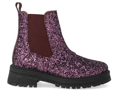 Chelsea støvle aubergine glitter med chunky sål 6162