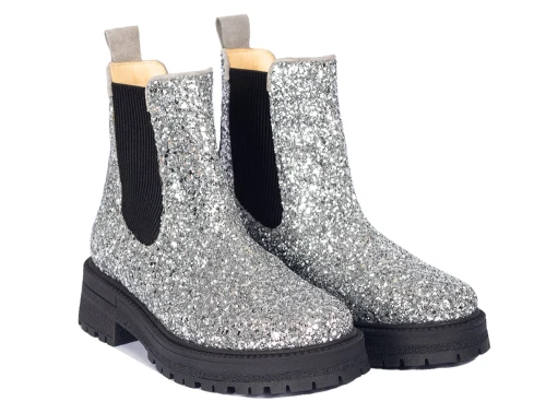 Angulus Chelsea støvle i sølv glitter set i par