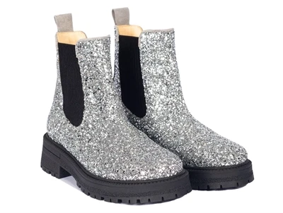 Angulus Chelsea støvle i sølv glitter set i par