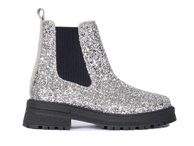 Angulus Chelsea støvle sølv glitter med chunky tracksål