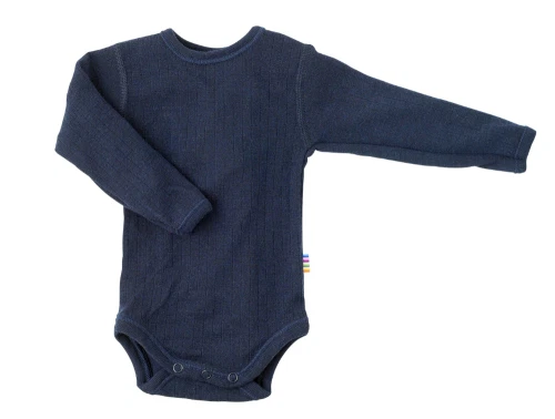 Joha marineblå body i merinould med trykknapper