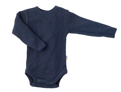 Joha marineblå body i merinould med trykknapper
