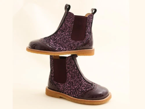 Angulus Chelsea støvle i aubergine med glitter