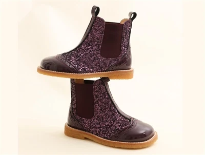 Angulus Chelsea støvle i aubergine med glitter