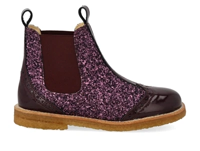 Angulus Chelsea støvle aubergine glitter med brogue detaljer