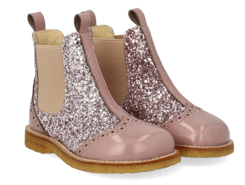 Angulus Chelsea støvle faded rose med glitter og brogue detaljer