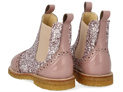 Angulus Chelsea støvle faded rose med glitter og brogue detaljer