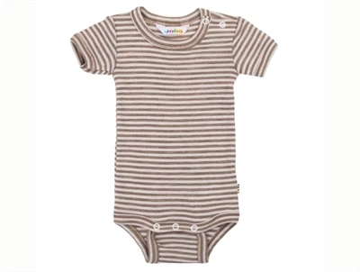 Joha body i beige og råhvid strib med korte ærmer i uld og silke