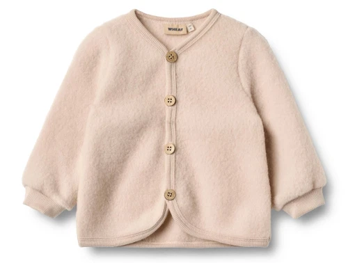 Wheat Wool cardigan pale lilac med knapper forfra