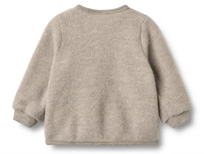 Wheat Wool fleece cardigan khaki melange med knaplukning set bagfra