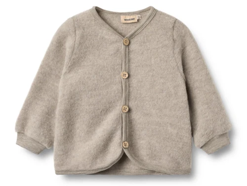 Wheat Wool fleece cardigan khaki melange med knaplukning set forfra