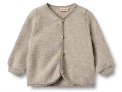Wheat Wool fleece cardigan khaki melange med knaplukning set forfra