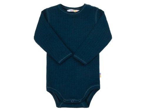 Joha uldbody i mørk turkis merinould med lange ærmer