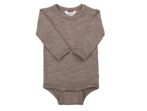 Joha body i beige melange merinould og silke med trykknapper