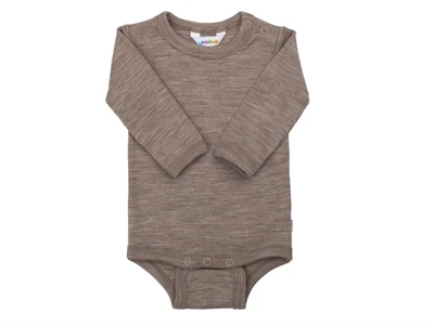 Joha body i beige melange merinould og silke med trykknapper
