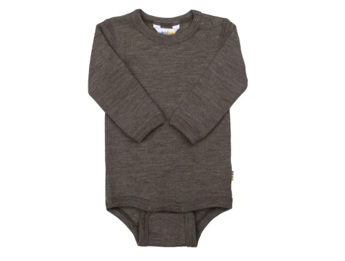 Joha body i brun melange merinould og silke med trykknapper