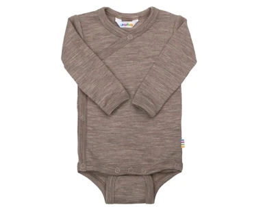 Joha wrap body i beige melange merinould og silke med trykknapper