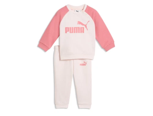 Puma sweat sæt i råhvid med rosa ærmer og logo set forfra