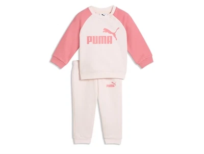 Puma sweat sæt i råhvid med rosa ærmer og logo set forfra
