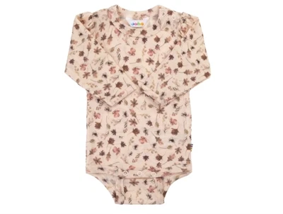 Joha body med pufærmer i off white merinould med blomsterprint
