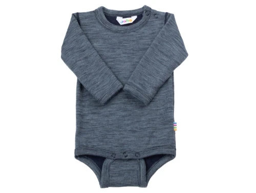 Joha body mørkeblå i merinould med lange ærmer og striber