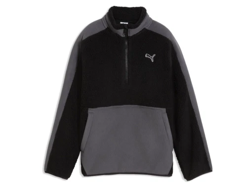 Puma fleecetrøje sort til børn med kort lynlås