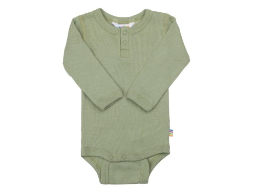 Joha body i grøn merinould og silke med stolpelukning