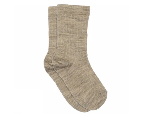 MP uldstrømper i light brown melange med ribkant