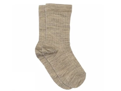 MP uldstrømper i light brown melange med ribkant