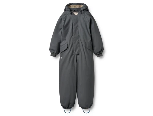 Wheat flyverdragt i farven greyblue set forfra med hætte