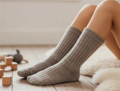 MP light brown melange strømper uld (2-pak)