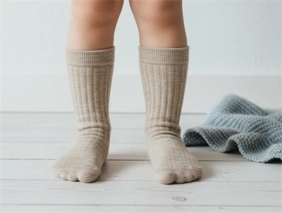 MP uldstrømper lysebrun melange med ribkant