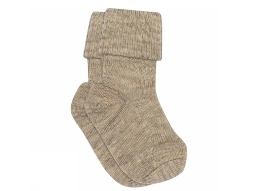 MP uldstrømper i light brown melange med ribkant