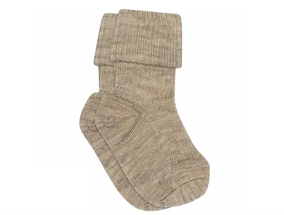 MP uldstrømper i light brown melange med ribkant