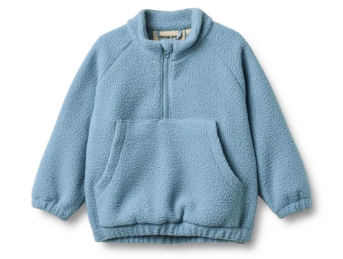 Wheat Moon fleece anorak blå forside med lynlås og lomme
