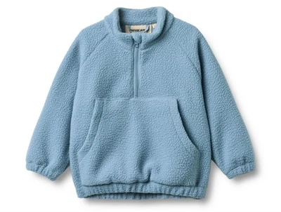 Wheat Moon fleece anorak blå forside med lynlås og lomme